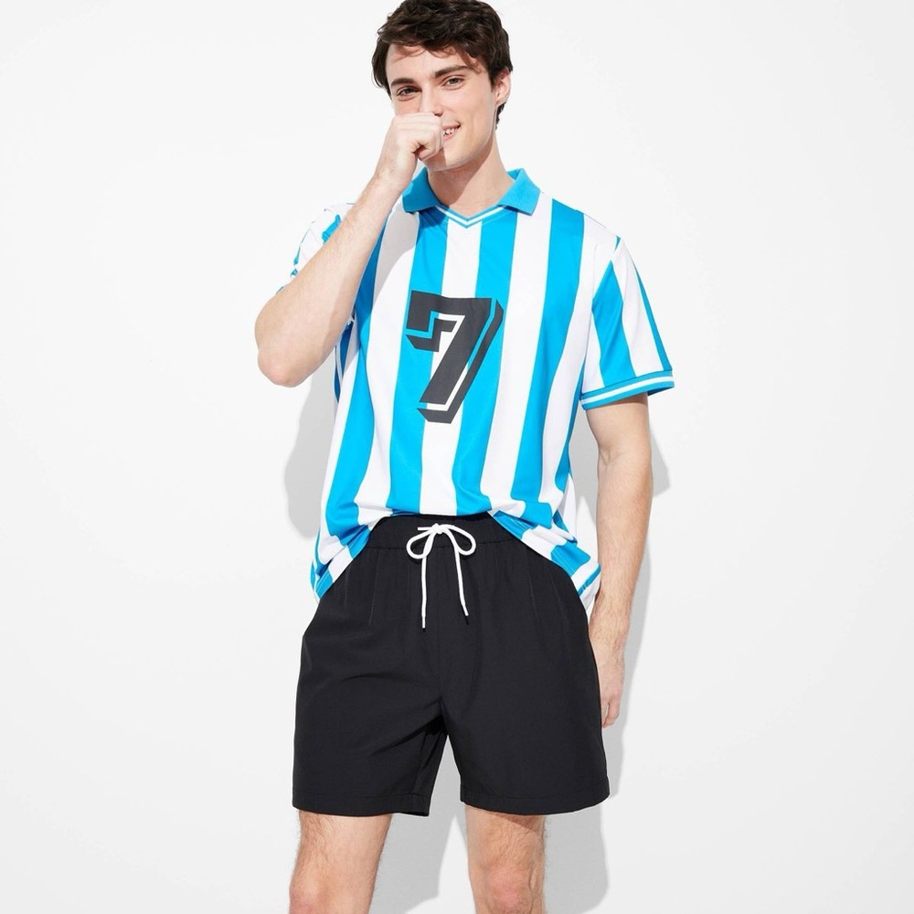 Original Use Men’s Blue and White Striped Soccer Jersey Size L